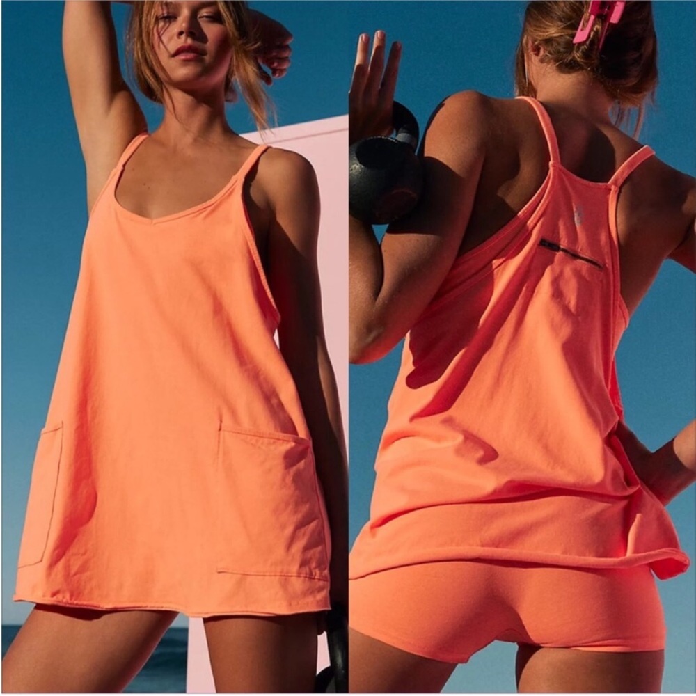 Free People Neon Coral hot shot mini dress